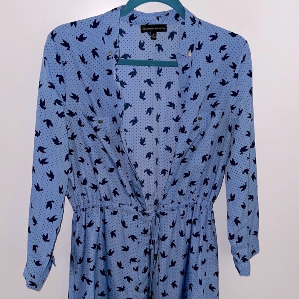 Spenser Jeremy Blue Dress with Bird Pattern
